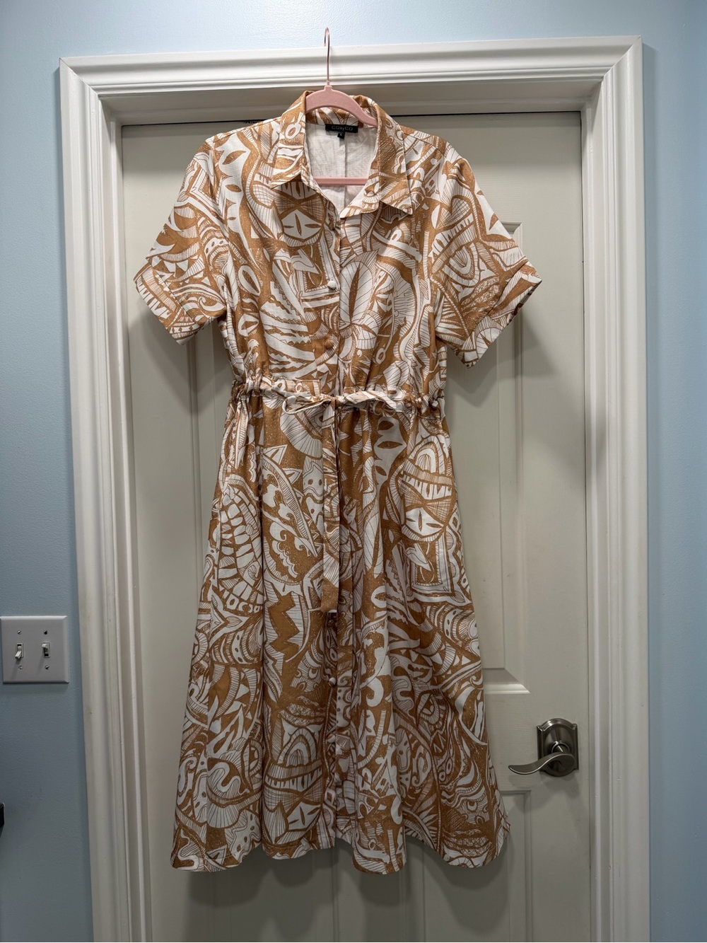 CQ by CQ boutique Women's Tan and White Printed Shirt Dress
